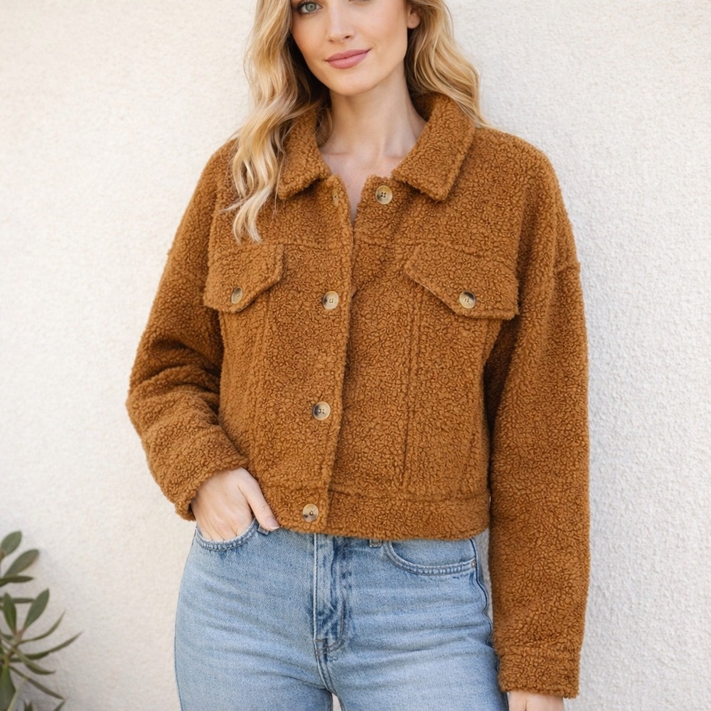 🆕 NWT Gilli Camel Brown Teddy Jacket Cozy Plush Fit